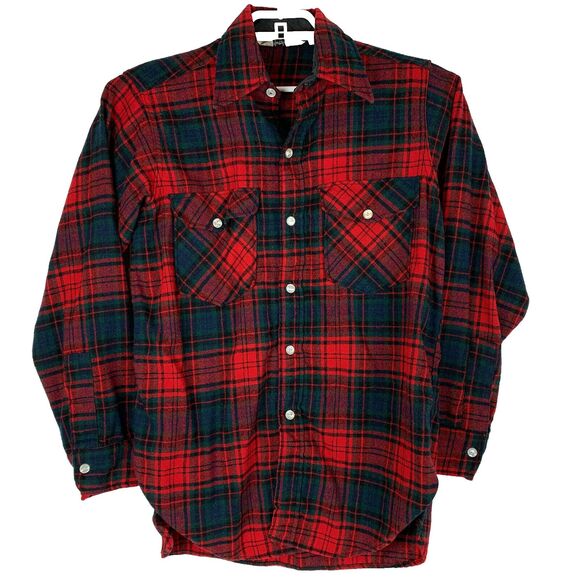 Vintage Woolrich Plaid Flannel Button Front Shirt Mens Medium Red Wool Blend 60s - Picture 1 of 6